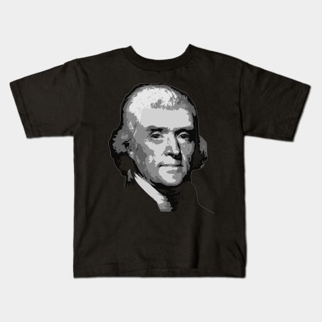 Thomas Jefferson Black and White Kids T-Shirt by Nerd_art